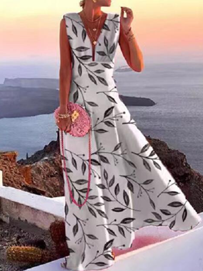 Sexy Print Sleeveless Casual Loose A-Line  Wedding Guest Dresses
