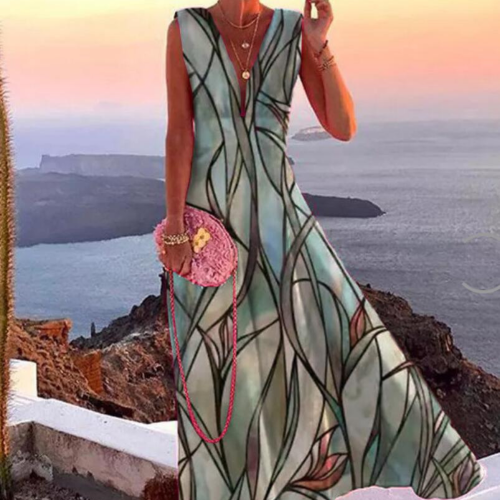 Sexy Print Sleeveless Casual Loose A-Line  Wedding Guest Dresses