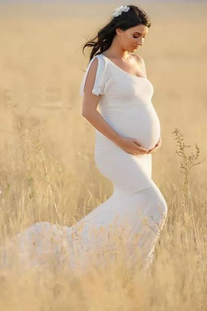 Maternity Dresses For Photo Shoot Women Pregnants Photography Props Off Shoulder Sleeveless Maternity Solid Gown Dress