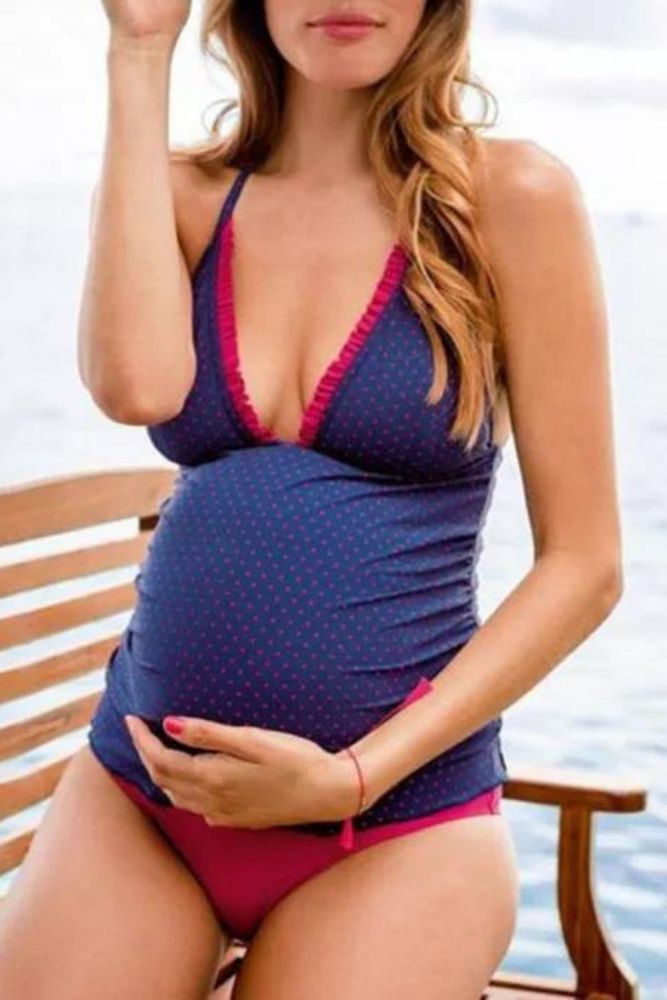 Fashion Women Swimsuit Plus Size Maternity Navy Print Bikini Swimwear Swimsuit Bathing Suit Beachwear