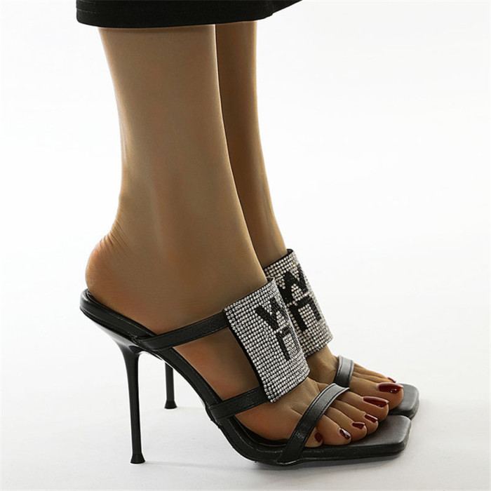 Fashion Letter Crystal Black Thin Strap Bohemian Sandals