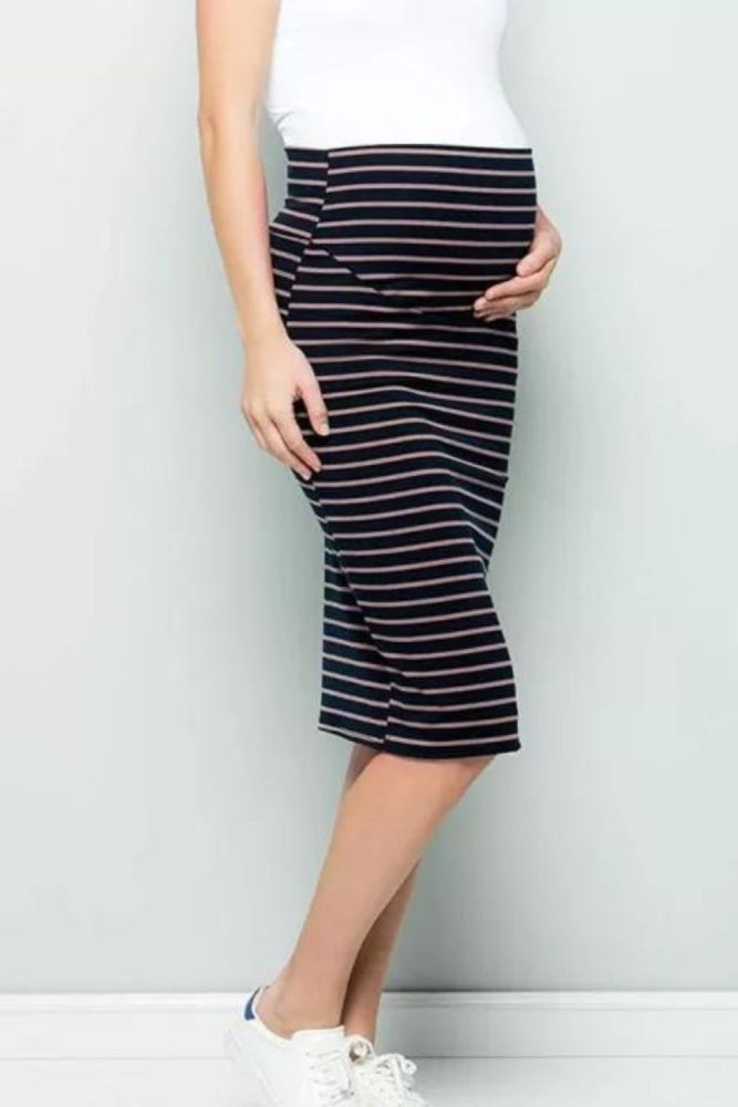 Maternity Comfort High Waisted Tummy Stripe Pencil Skirt