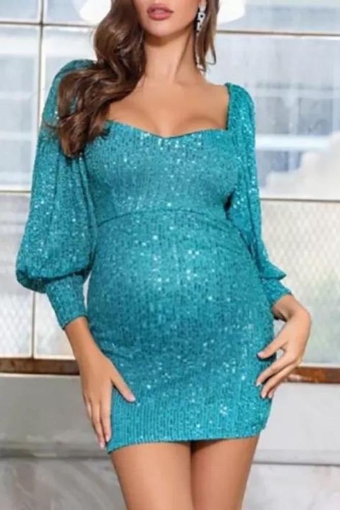 Maternity Solid Color Lantern Sleeve Dress