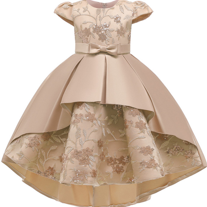New Embroidered Dress Short Sleeve Bowknot Princess Flower Girl Dress