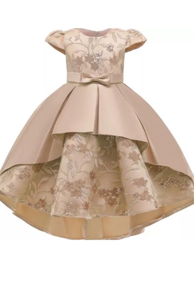 New Embroidered Dress Short Sleeve Bowknot Princess Flower Girl Dress