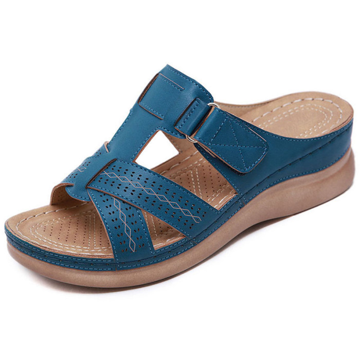 Women Wedge Sandals Vintage Anti-slip Leather Casual Sandals