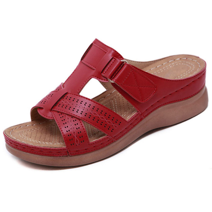 Women Wedge Sandals Vintage Anti-slip Leather Casual Sandals