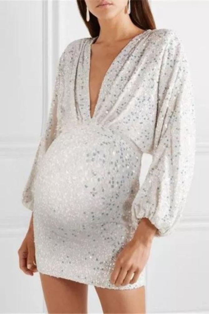 Maternity Casual V Neck Glitter Dress