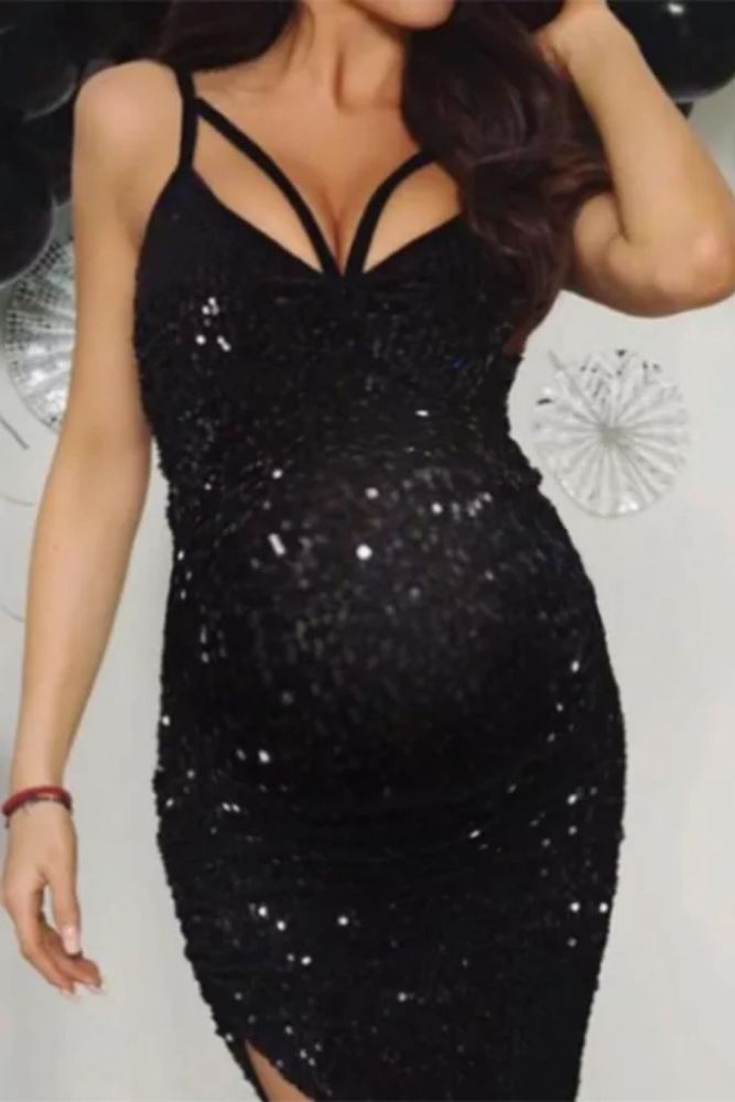 Maternity Sexy Sleeveless Solid Color Split Dress