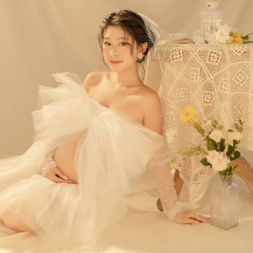 New Maternity Photo Lace Beautiful Bow Mesh  Photoshoot Gowns Dress