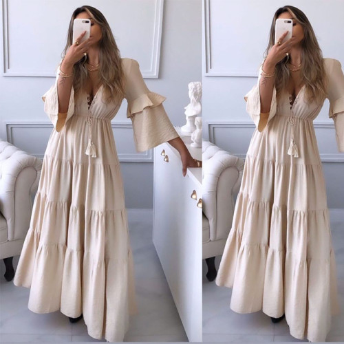 Apricot Beach V Neck Backless Casual Sexy Wedding Guest Dresses