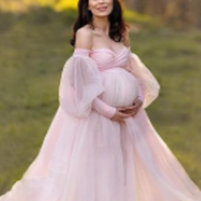 New Maternity Puff Sleeve Off Shoulder Mesh Swing  Photoshoot Gowns  Dress
