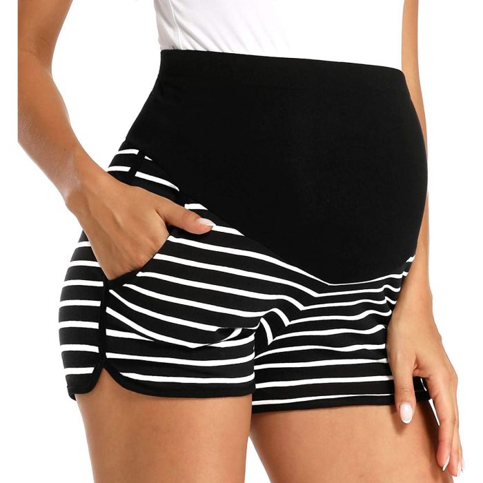 Womens Shorts Striped Loose Maternity Stretchy High Waist Maternity Shorts