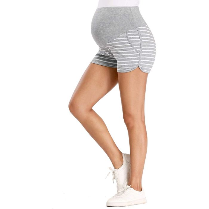 Womens Shorts Striped Loose Maternity Stretchy High Waist Maternity Shorts