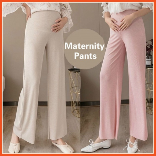 Elegant Maternity Pants High Waist Drape Loose Straight Knit Casual Maternity Pants