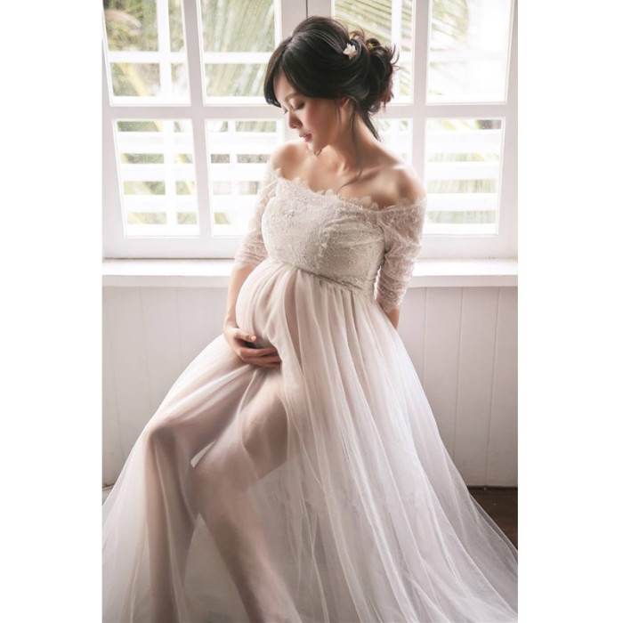 New Pregnant Women's Long Off-The-Shoulder Lace Fancy Sexy  Photoshoot Gowns