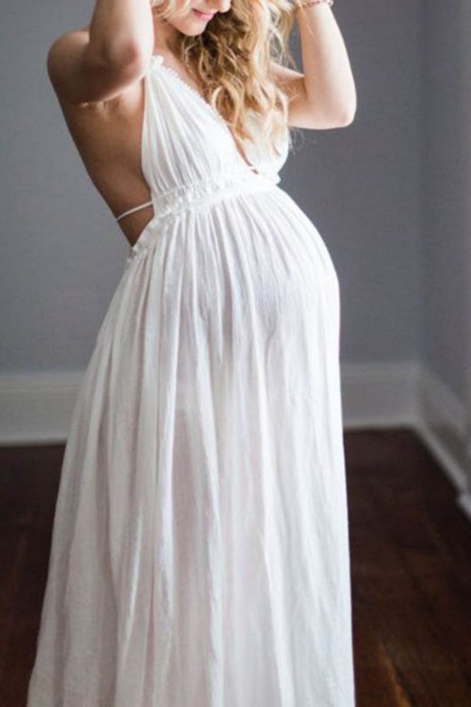 Maternity Sleeveless Sling Tie Solid Color Fashion Maxi Dress