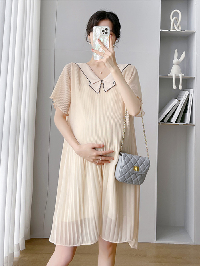 Chiffon Pragnancy Dresses Pleated Maternity Basic Dresses