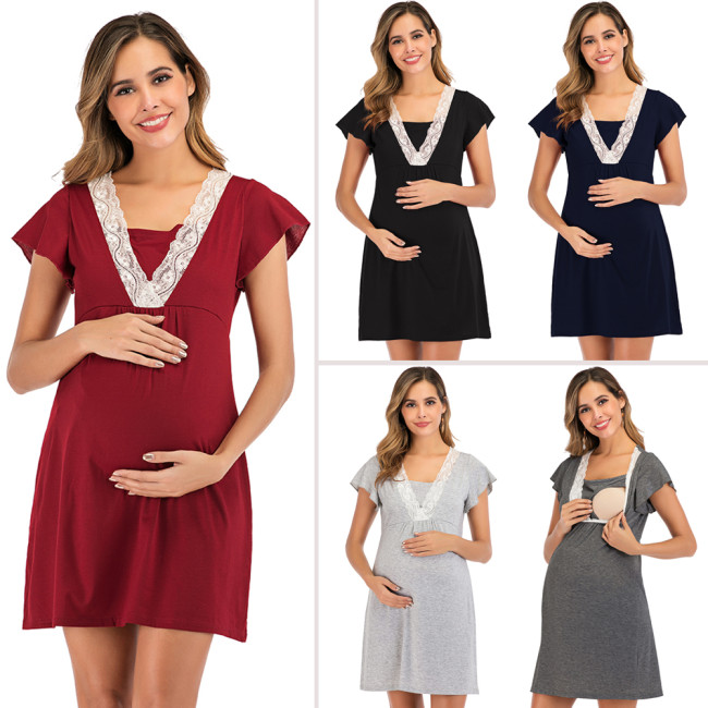 Maternity Breastfeeding Fashion Lace Patchwork Casual Dress