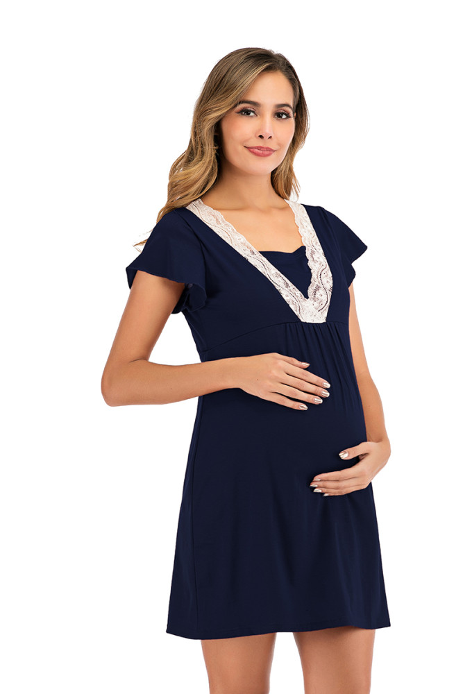 Maternity Breastfeeding Fashion Lace Patchwork Casual Dress