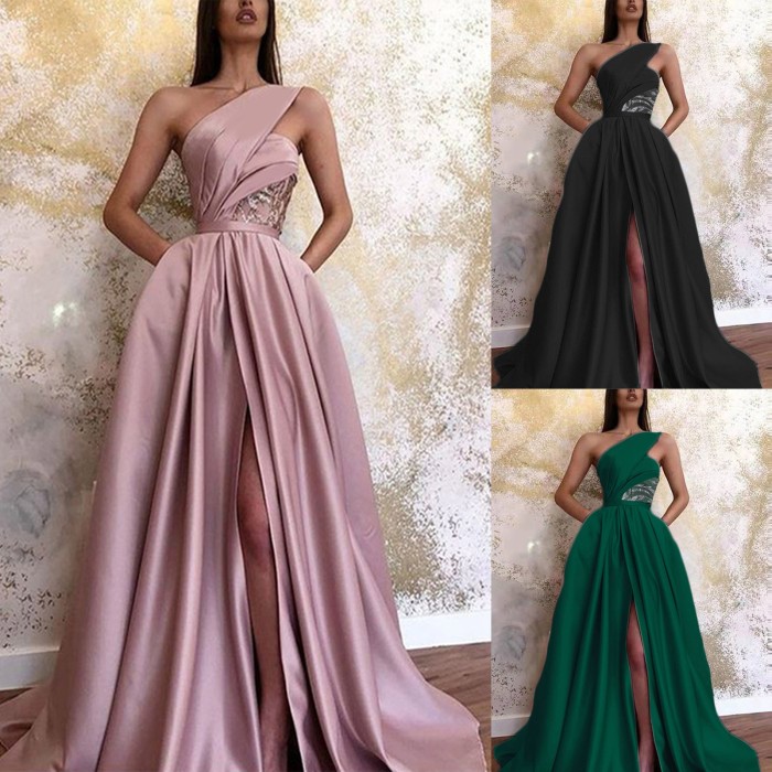 Sexy Sequin One Shoulder Fashion Backless Party Elegant Wedding Guest Dress