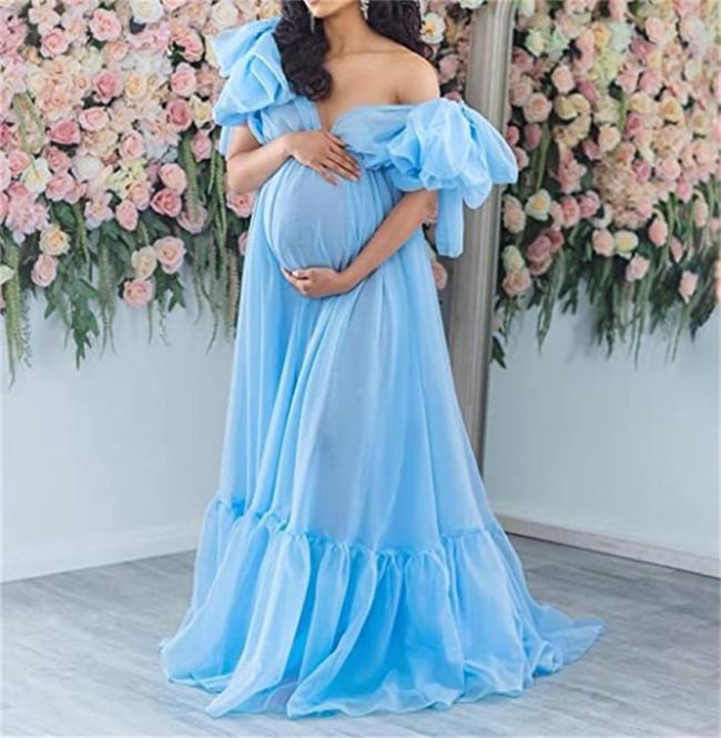 Fashion Maternity  Photoshoot Gowns  Shoot Sexy Solid Color Party Dress