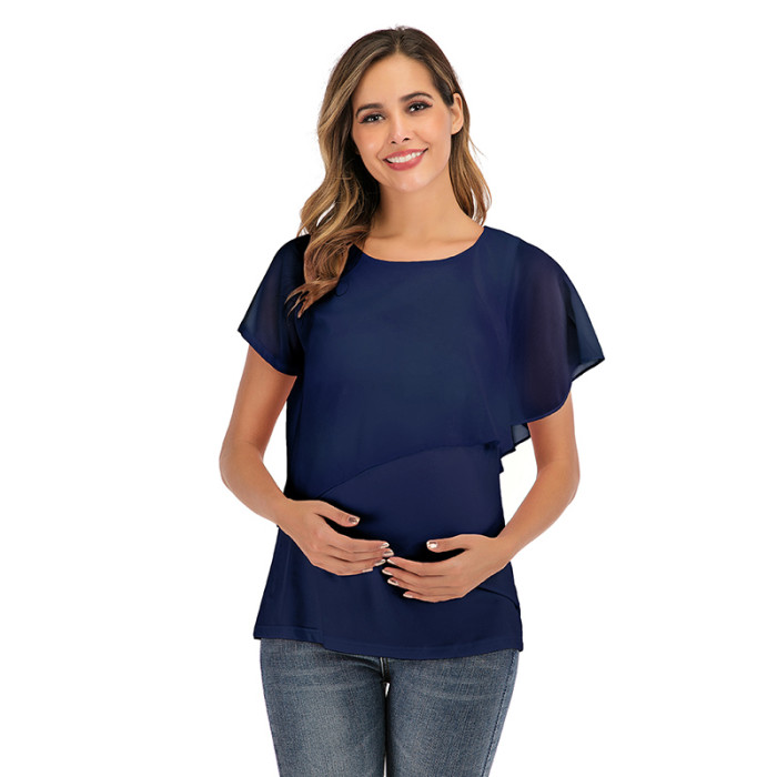 Maternity Breastfeeding Nursing Tops Sleeveless Double Layer T Shirts