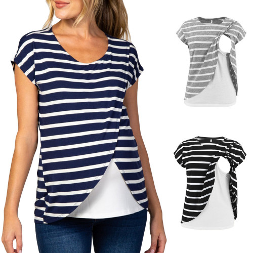 Maternity Solid Color O-Neck Sleeveless Nursing Tops T Shirts