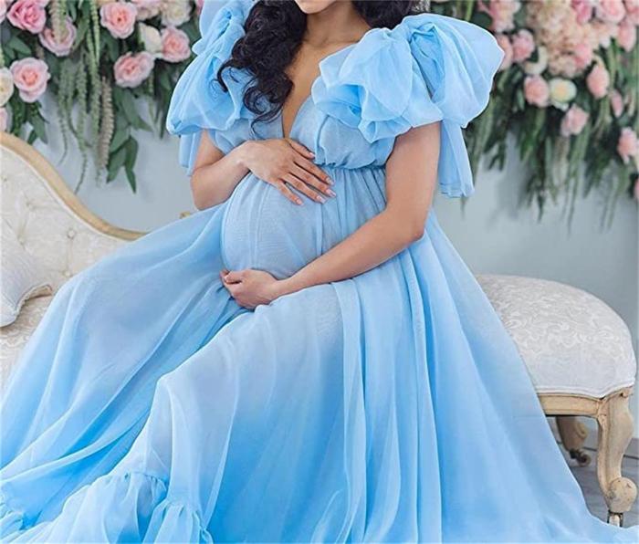 Fashion Maternity  Photoshoot Gowns  Shoot Sexy Solid Color Party Dress