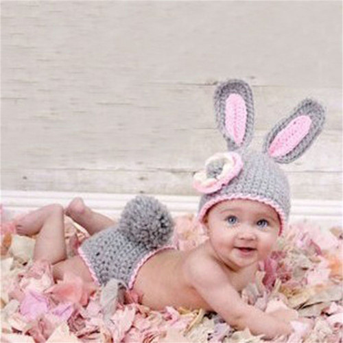 Baby Photography Props Cartoon Big Ears Cute Rabbit Knitted Hat Pants Suit