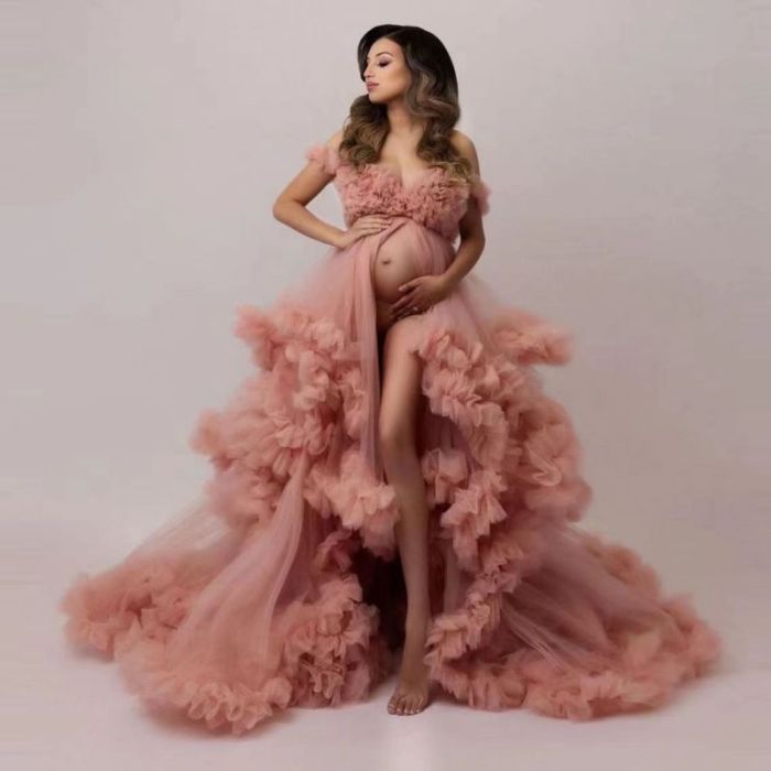 Trendy Boho Tulle Maternity Prom  Photoshoot Gowns Sexy Maternity Dresses
