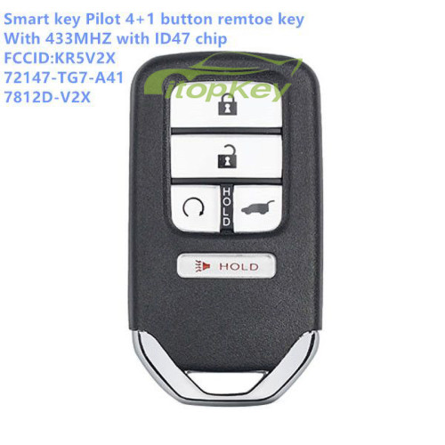 Smart Key Pilot 4+1 button Remote Key 433MHz ID47 FCC:KR5V2X 72147-TG7-A41, 7812D-V2X