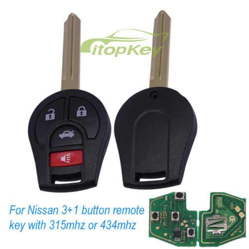 For Nissan 3+1 button remote key with 315mhz/433mhz