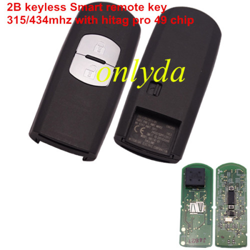 For Mazda Original 2 button keyless smart remote key with 315/433mhz with hitag pro 49 chip