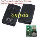 For original Toyota Corolla,Yaris, 2 button remote key with 433.92mhz