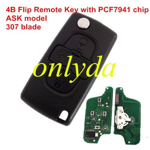 4B Flip Remote 433mhz (battery on PCB) with ASK model PCF7941 46 chip with VA2 / HU83 blade