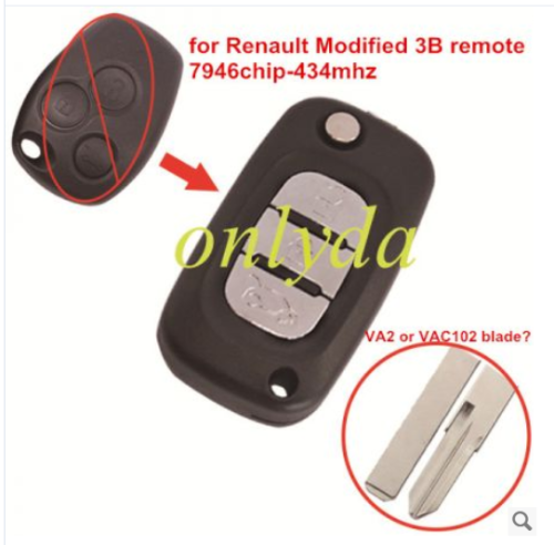 for Renault Modified 3 button remote key 7946 chip-434mhz