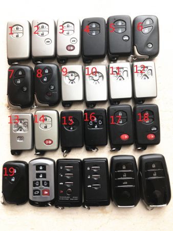 toyota keyless remote key 3370-312MHz 2 button3 button4 buttonall ok 3370, Asia, japan, hongkong  Product parameters  Frequency: 312 MHZ  Chips: 74 Debug way: ASK  Weight: 0.03 KG  Button: 2\3\4