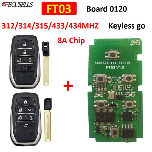 Lonsdor FT03 Circuit Board 0120 312/314/433/434Mhz Keyless Go Remote Smart Key Pcb 8A Chip for Lexus for Toyota Alphard Vellfire