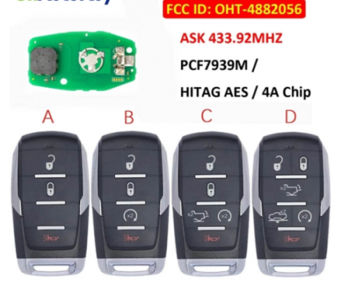 For Dodge remote key with 433.92mhz with PCF7939M/HITAG AES/4A chip ,can choose the key shell