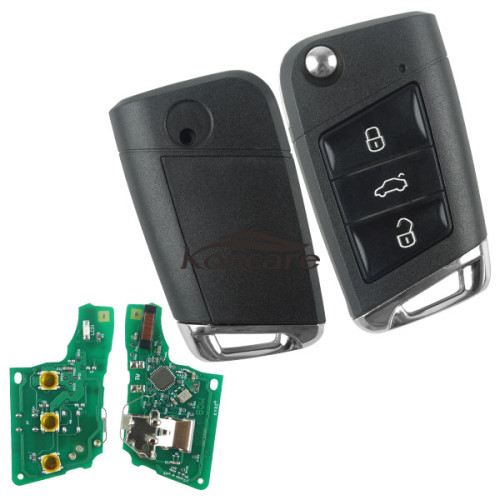 VW MQB platform 3 button flip remote key with ID48 chip-434mhz & HU66 blade, used for T-Cross, Magotan, sagitar ect