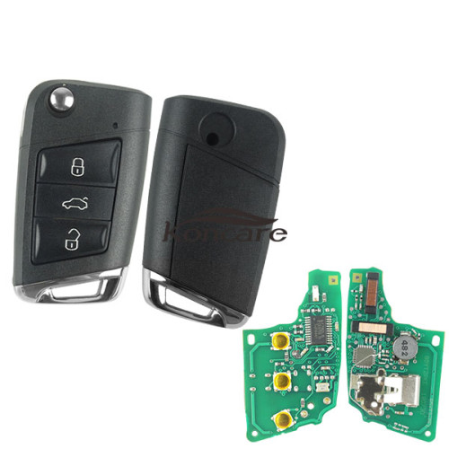 VW MQB platform 3 button Keyless flip remote key with AES ID48 chip-434mhz & HU66 blade, used for T-Cross, ect