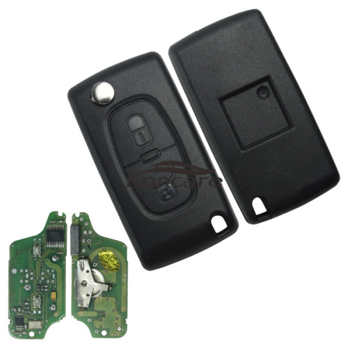 original for Peugeot 2 Button Flip Remote Key with 433mhz (battery on PCB) with ASK model with 46 PCF7941chip with VA2 and HU83 blade , please choose the key shell 
