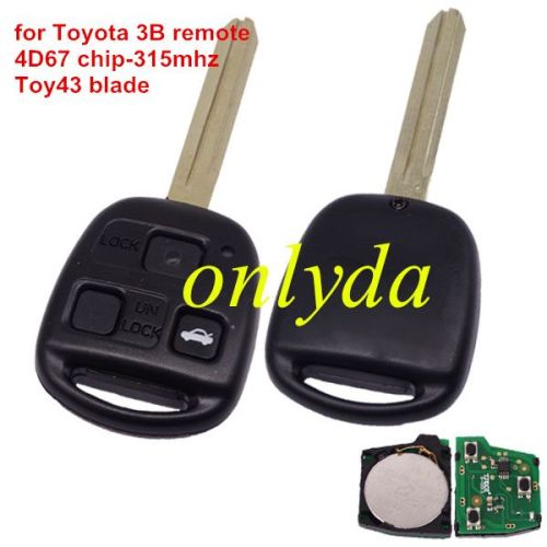 For Toyota 3B remote 4D67 chip 315mhz/434mhz use for Toyota land cruiser prado