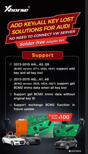 Xhorse BCM2 Solder-free Adapter for Audi AKL and Add Key work with Key Tool Plus/ VVDI2+VVDI Prog