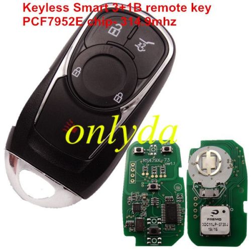 Keyless Smart 3+1B remote key with PCF7952E chip- 314.9mhz ASK model