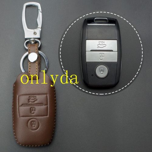 For Kia 3 button cowhide leather case for K3 K3S K5 K4.Brown Color