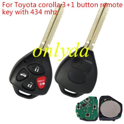 For Toyota corolla 3+1 button remote key with 434 mhz