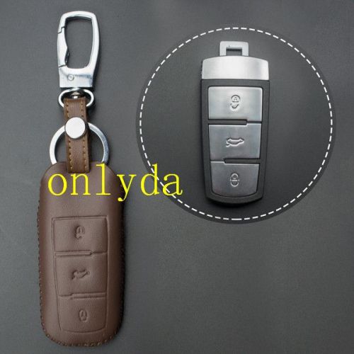 For VW 3 button cowhide leather case for VW CC New MAGOTANCC,Brown Color