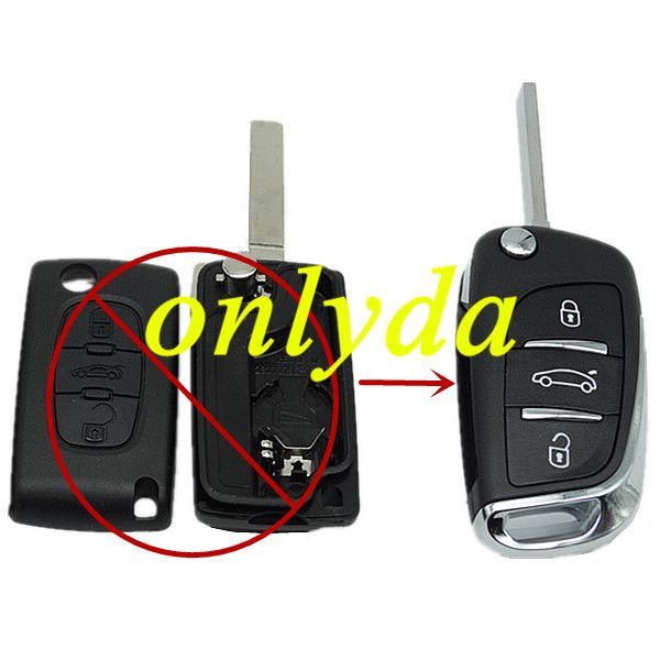 modified For Citroen replacement key shell with 3 button with VA2T blade